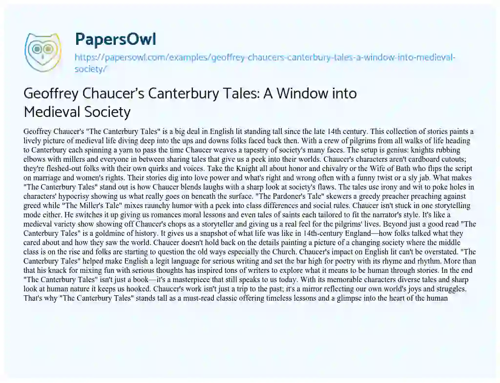 Essay on Geoffrey Chaucer’s Canterbury Tales: a Window into Medieval Society