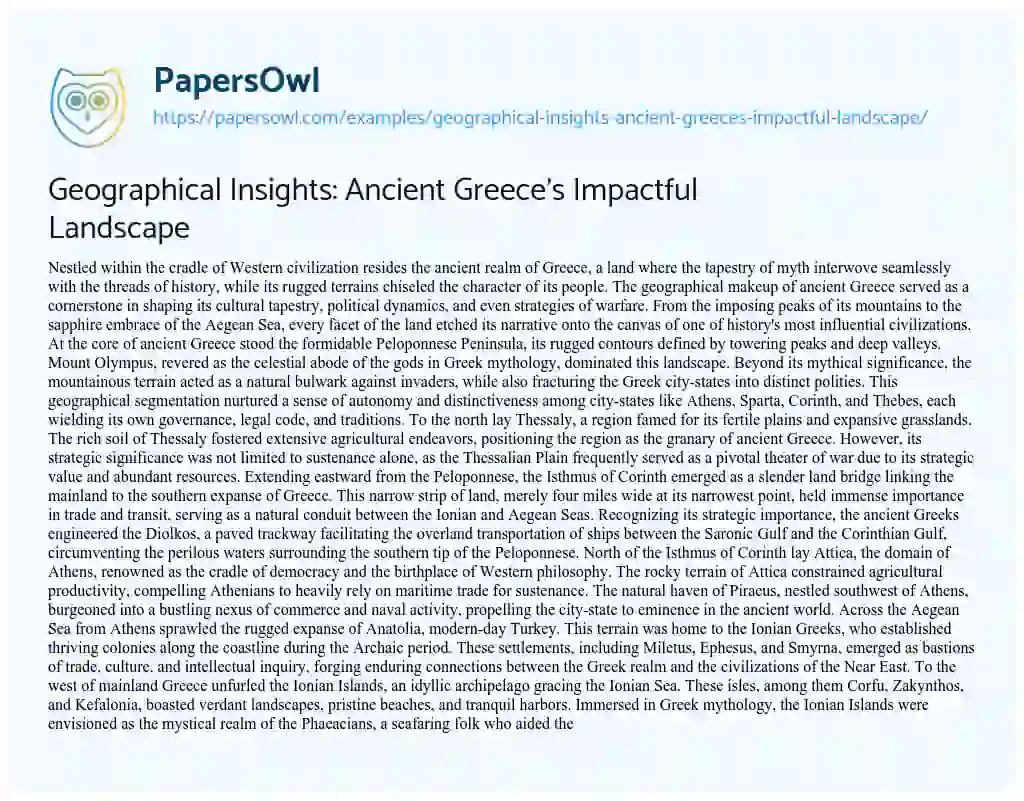 Essay on Geographical Insights: Ancient Greece’s Impactful Landscape