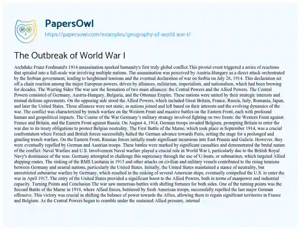 Essay on Geography of World War i