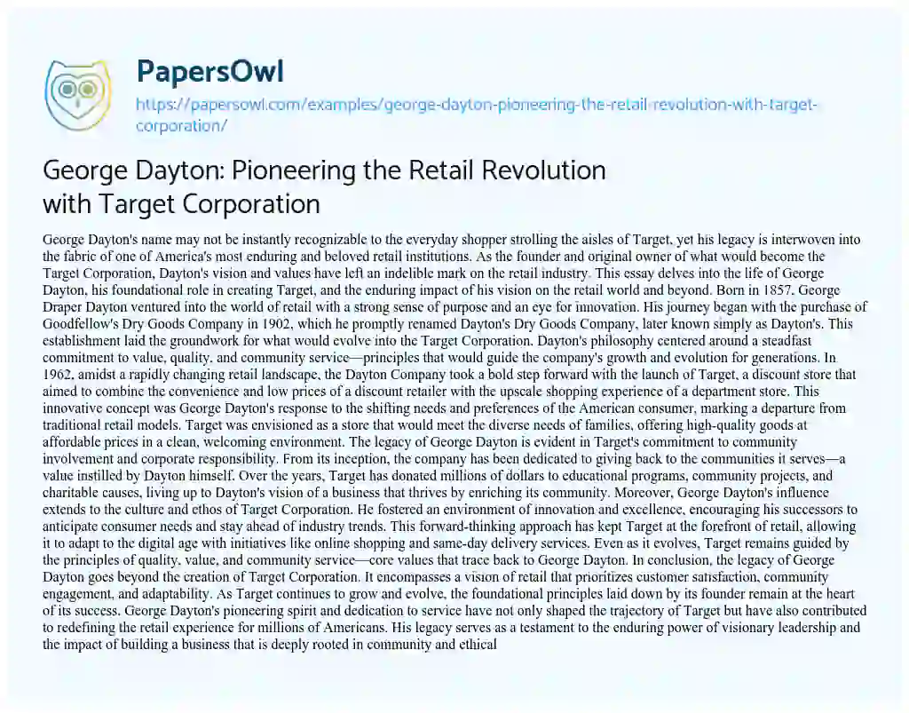 Essay on George Dayton: Pioneering the Retail Revolution with Target Corporation