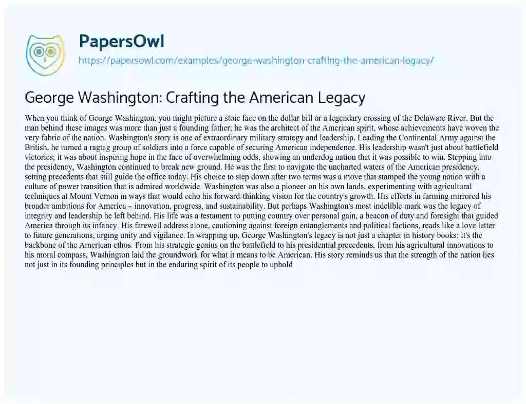 Essay on George Washington: Crafting the American Legacy