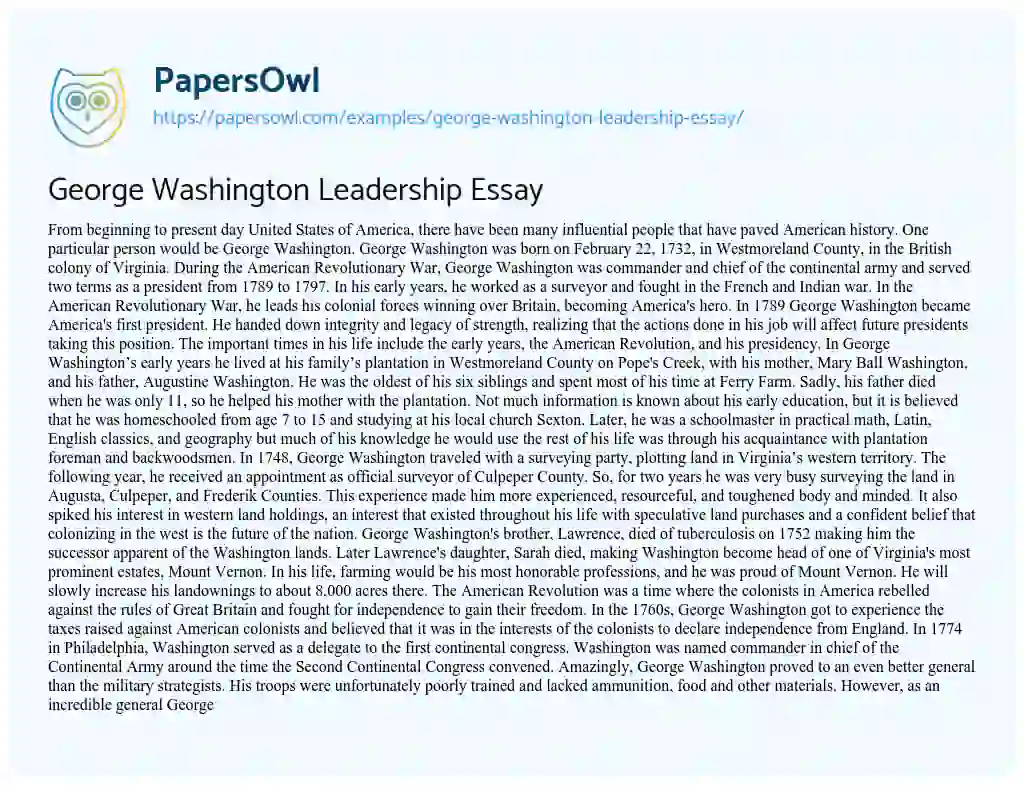 Essay on George Washington Leadership Essay