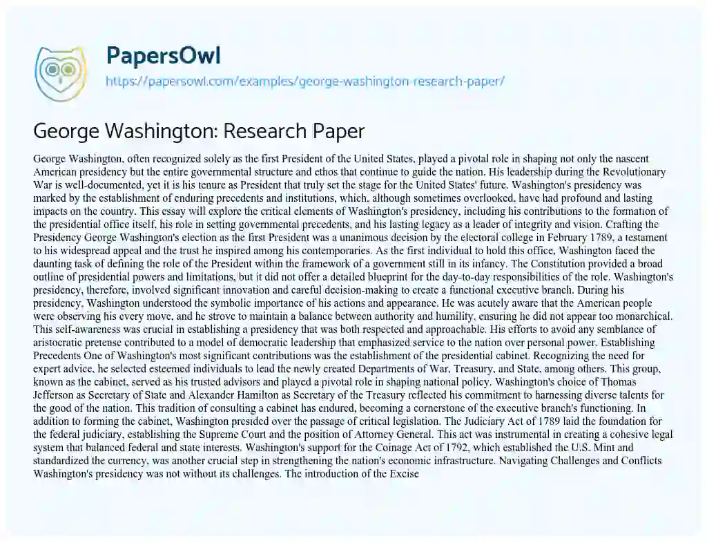 King George Washington Research Paper