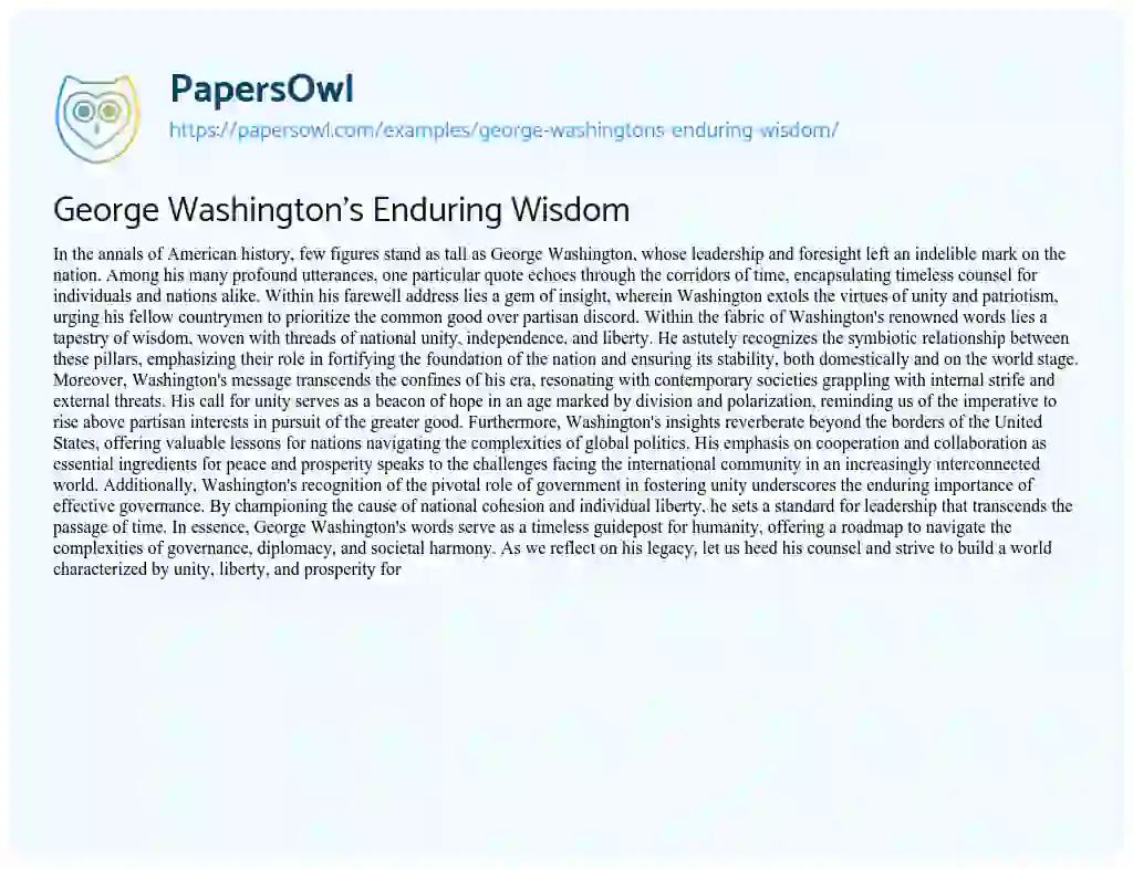 Essay on George Washington’s Enduring Wisdom