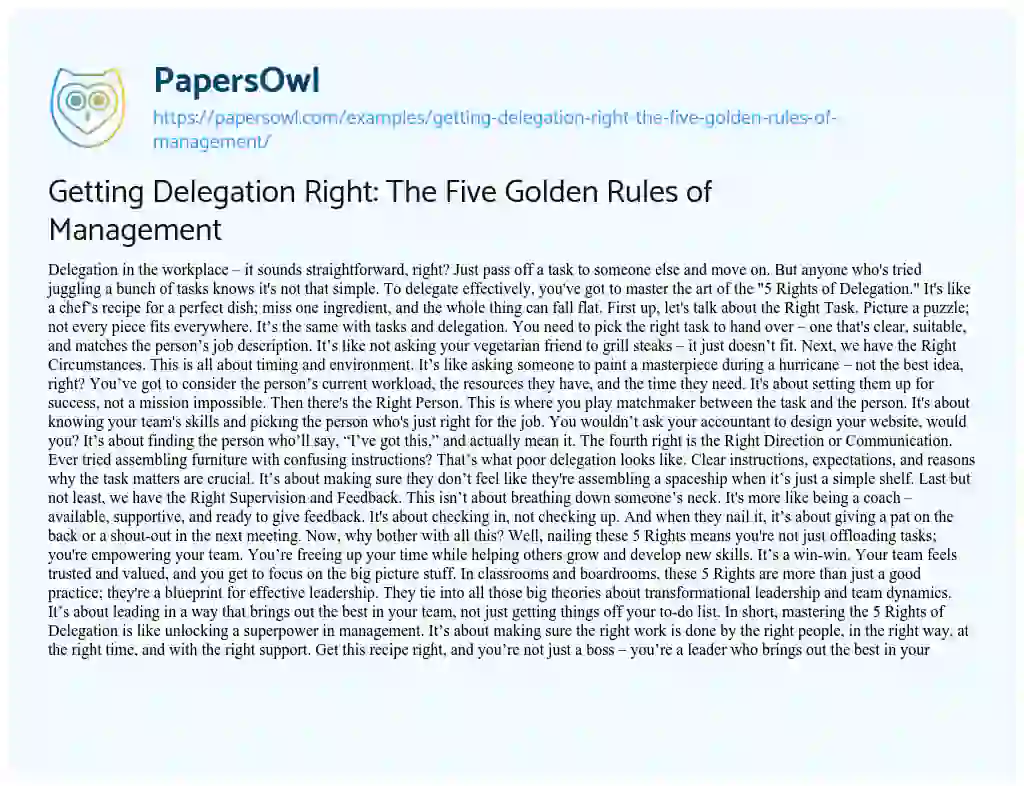 Essay on Getting Delegation Right: the Five Golden Rules of Management