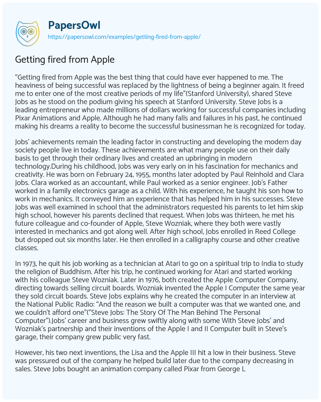 Essay on Getting Fired from Apple