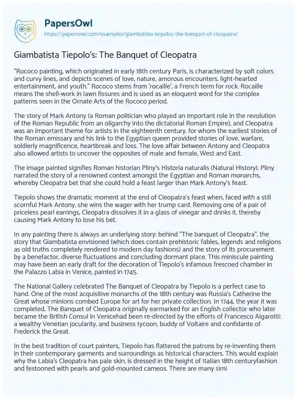 Giambatista Tiepolo’s: the Banquet of Cleopatra Giambatista Tiepolo’s: the Banquet of Cleopatra essay