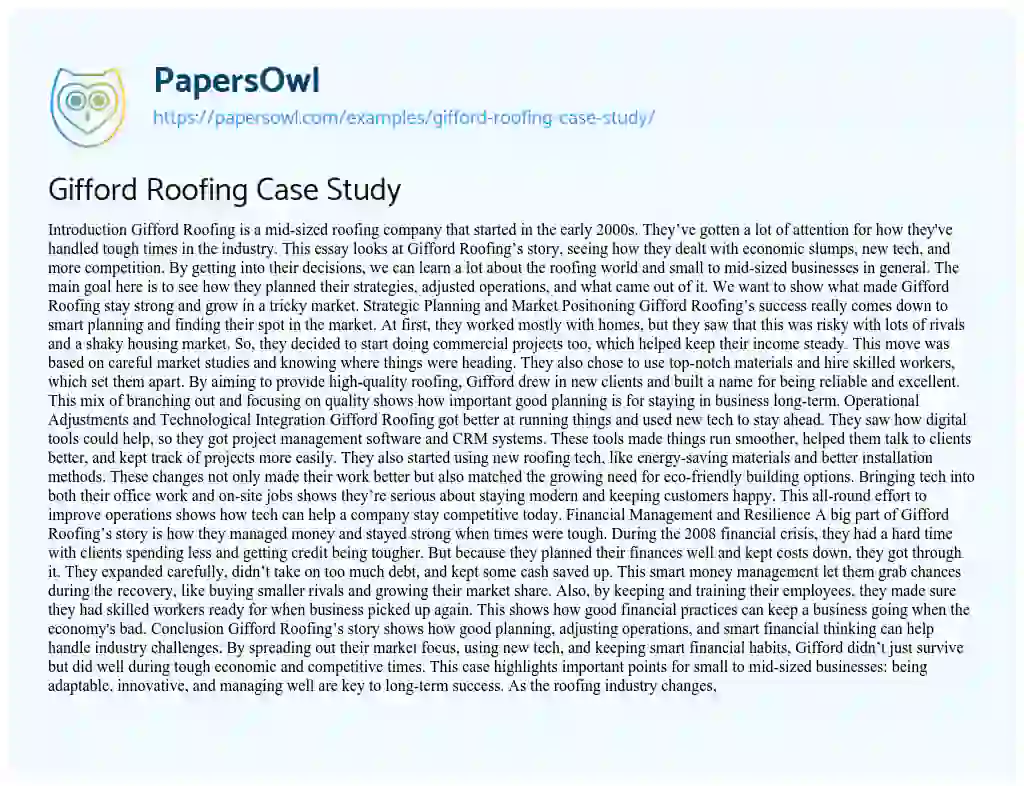 Essay on Gifford Roofing Case Study