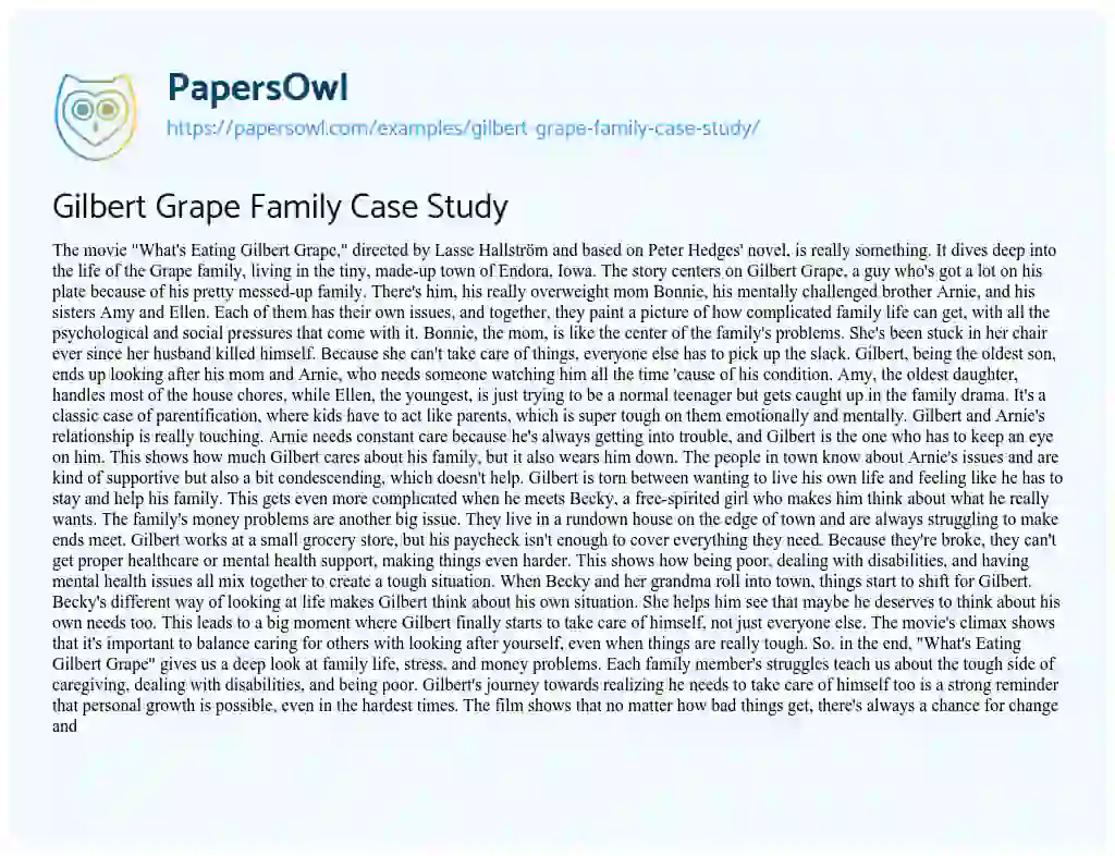 Essay on Gilbert Grape Family Case Study