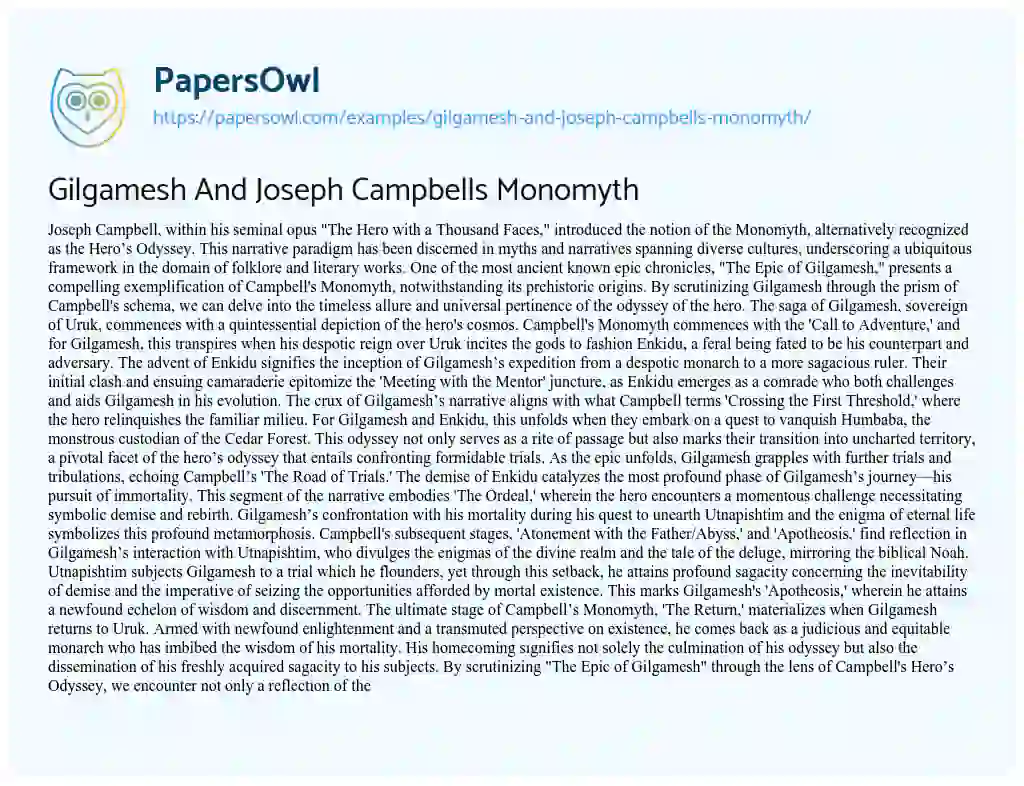 Essay on Gilgamesh and Joseph Campbells Monomyth