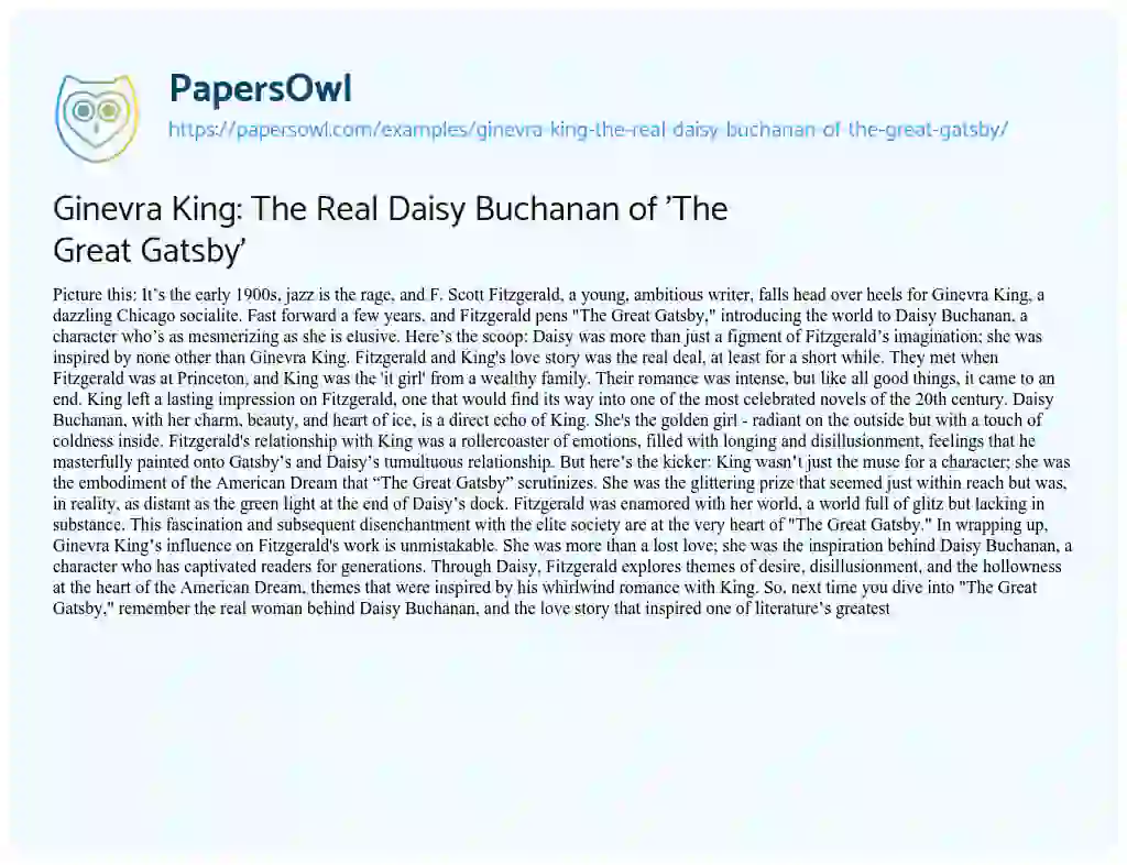 Essay on Ginevra King: the Real Daisy Buchanan of ‘The Great Gatsby’