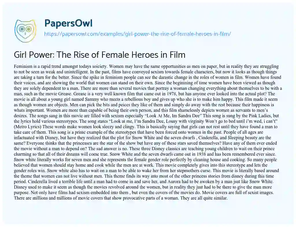 Essay on Girl Power: the Rise of Female Heroes in Film