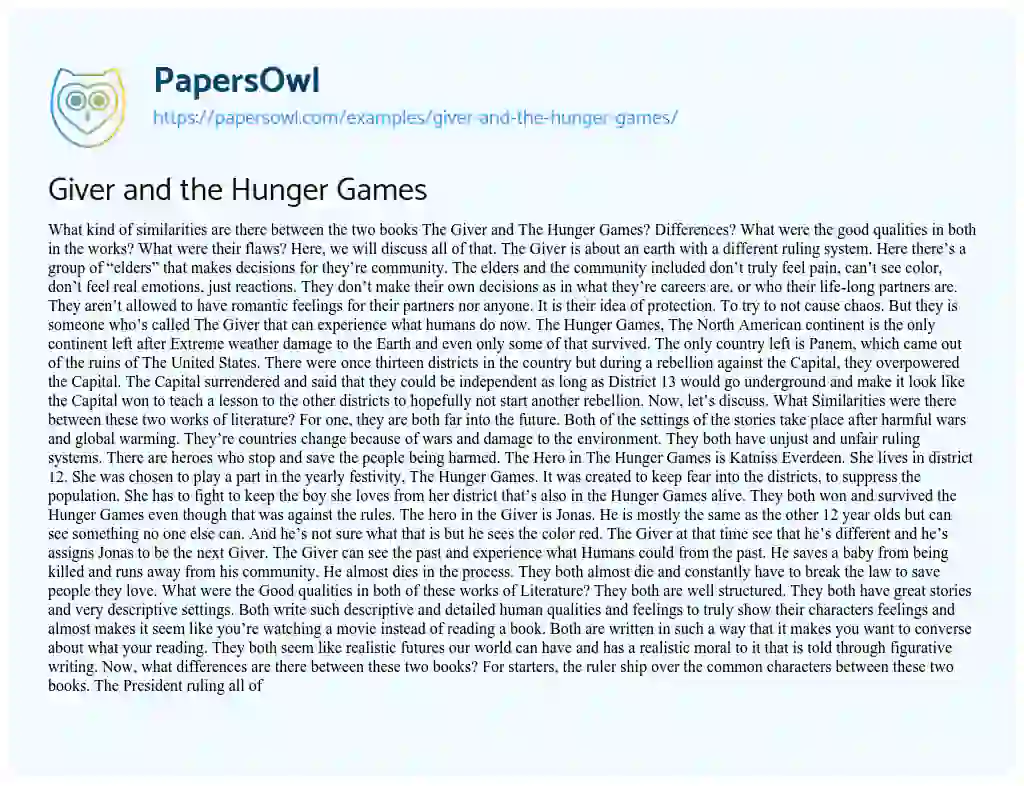 Essay on Giver and the Hunger Games