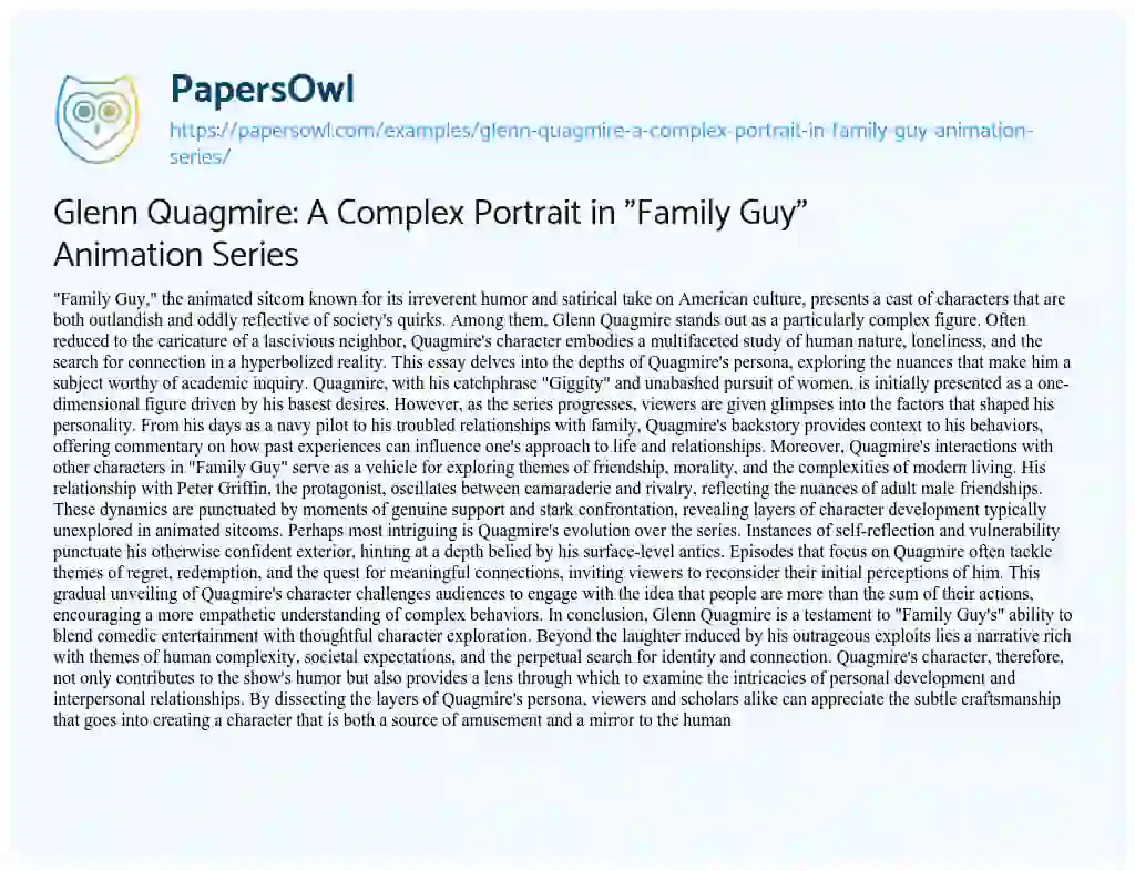 Essay on Glenn Quagmire: a Complex Portrait in “Family Guy” Animation Series