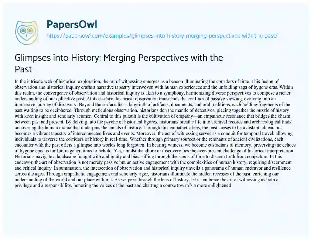Essay on Glimpses into History: Merging Perspectives with the Past