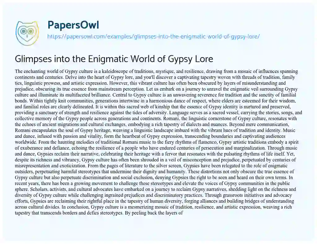 Essay on Glimpses into the Enigmatic World of Gypsy Lore