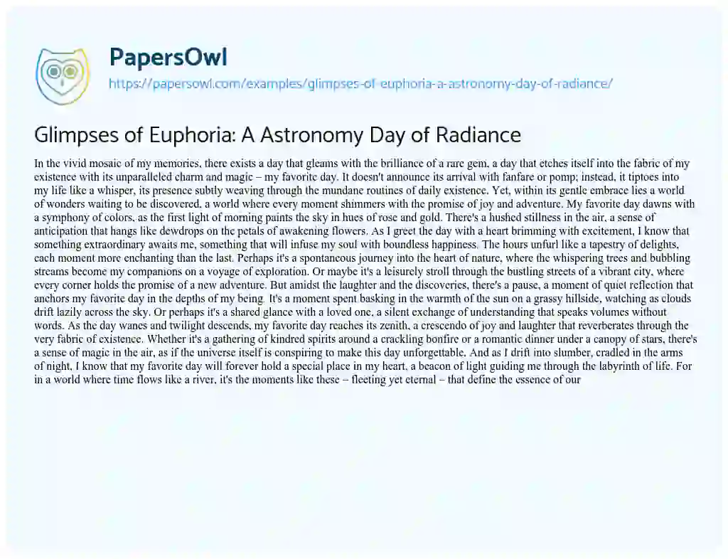 Essay on Glimpses of Euphoria: a Astronomy Day of Radiance