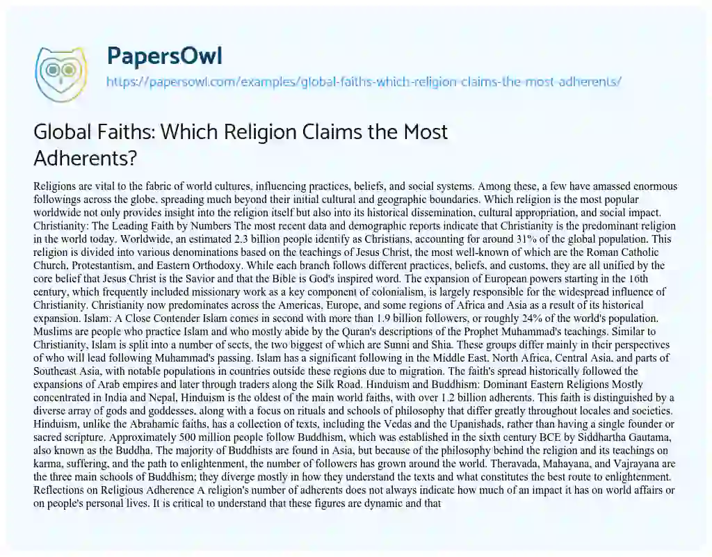 Essay on Global Faiths: which Religion Claims the most Adherents?