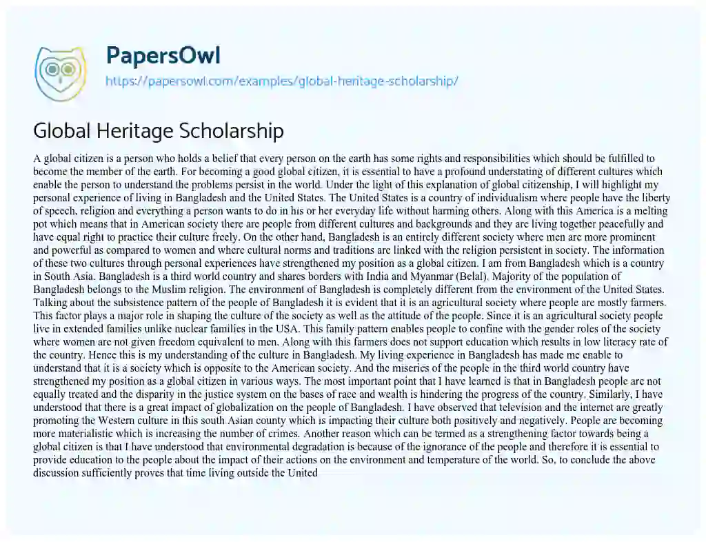 Essay on Global Heritage Scholarship
