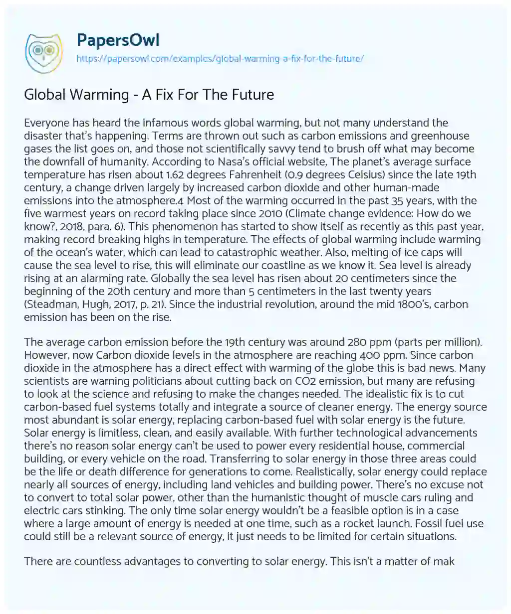 Global Warming – a Fix for the Future essay