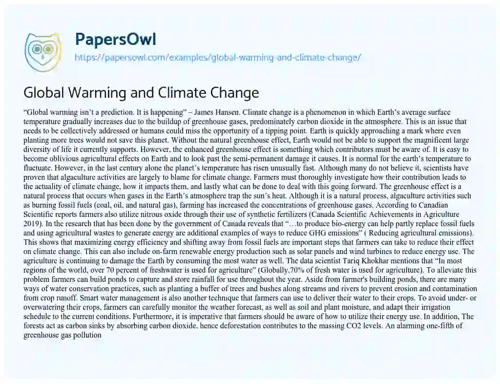 Essay on Global Warming and Climate Change