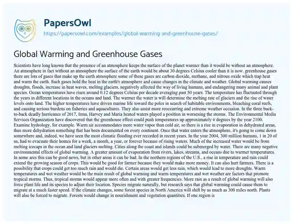 Essay on Global Warming and Greenhouse Gases