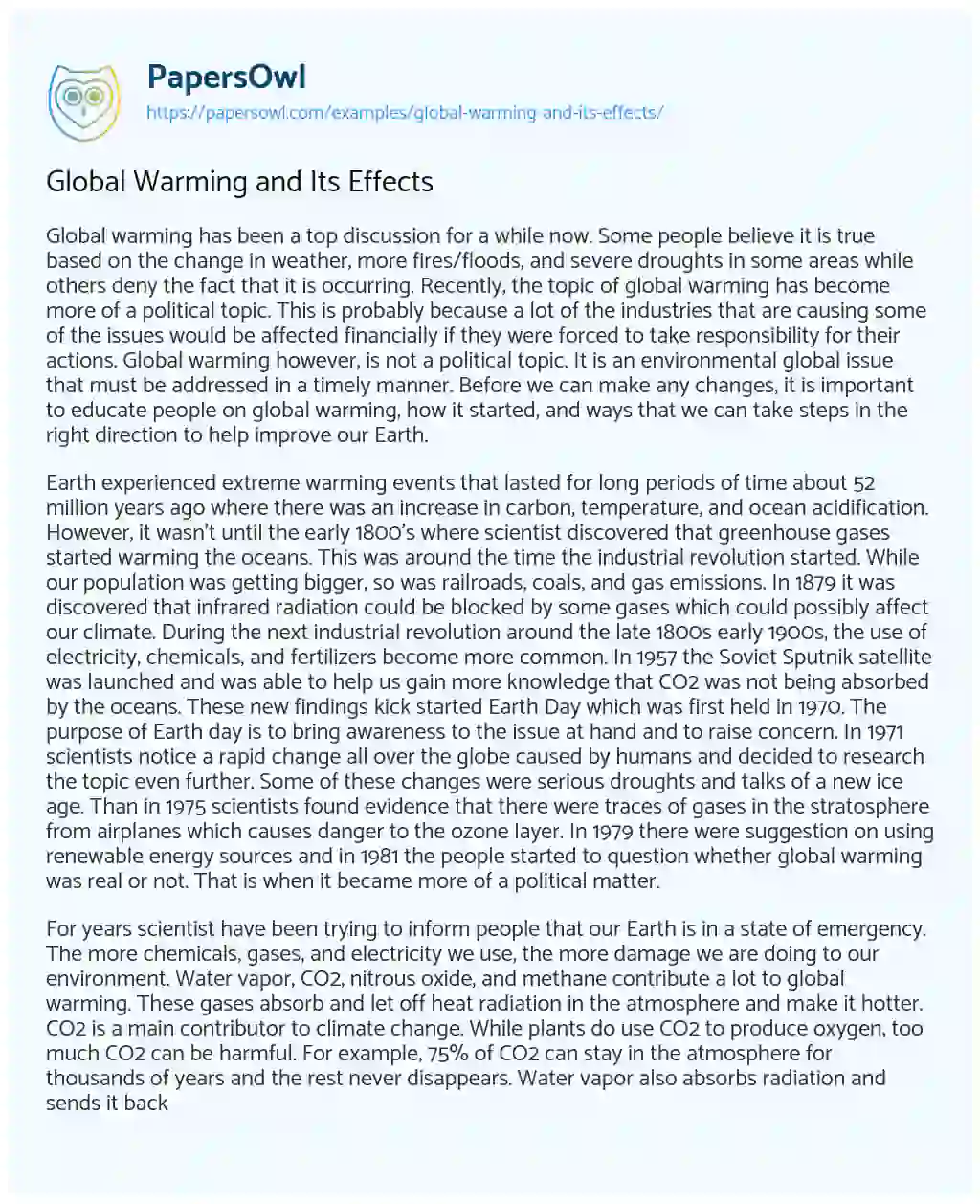 Global Warming and its Effects essay