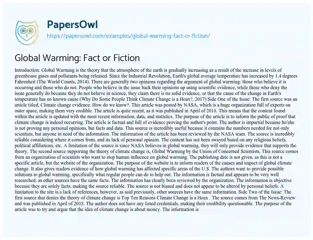 Global Warming: Fact or Fiction essay
