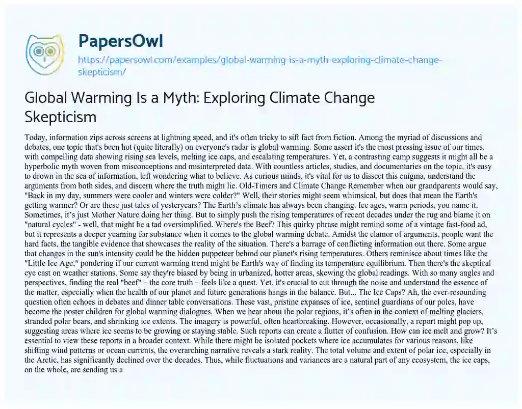 Essay on Global Warming is a Myth: Exploring Climate Change Skepticism