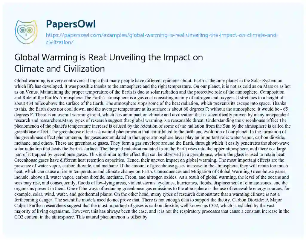 Essay on Global Warming is Real: Unveiling the Impact on Climate and Civilization