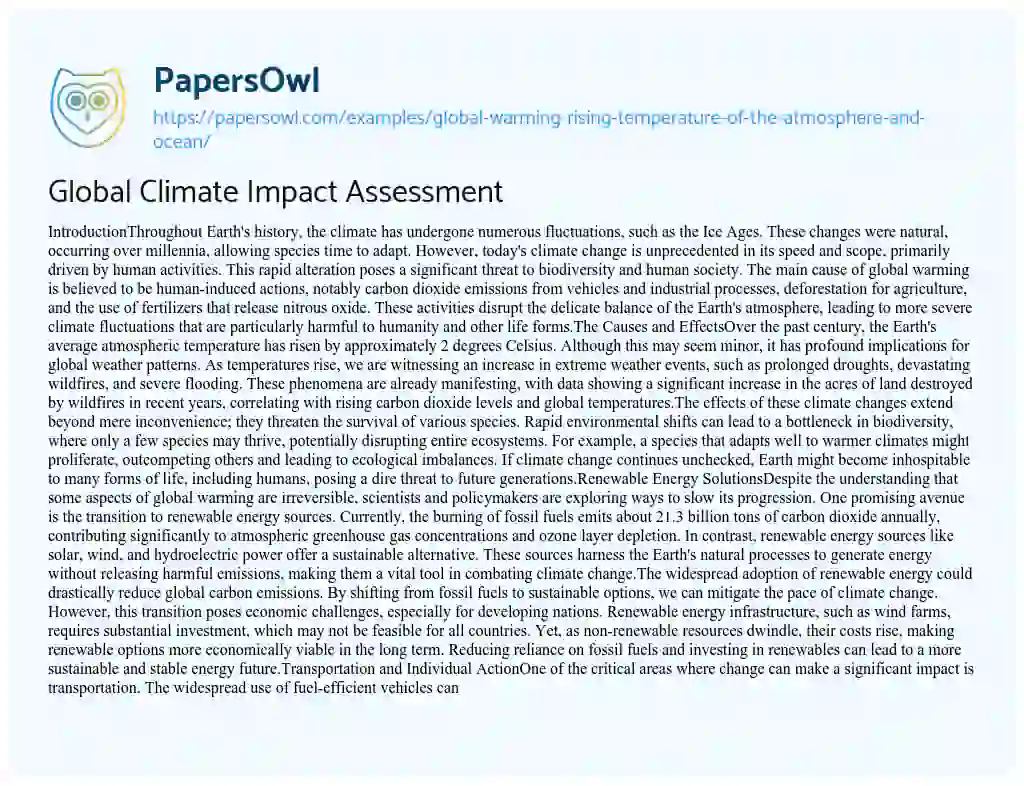 Essay on Global Warming – Rising Temperature of the Atmosphere and Ocean