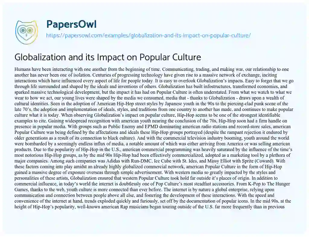 Essay on Globalization and its Impact on Popular Culture