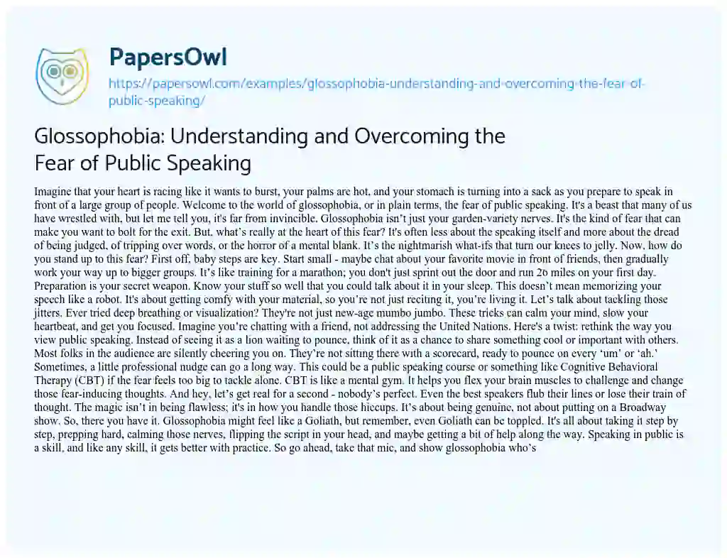 Essay on Glossophobia: Understanding and Overcoming the Fear of Public Speaking