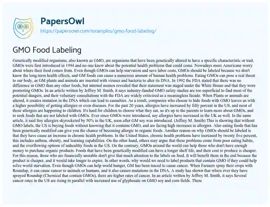 Essay on GMO Food Labeling