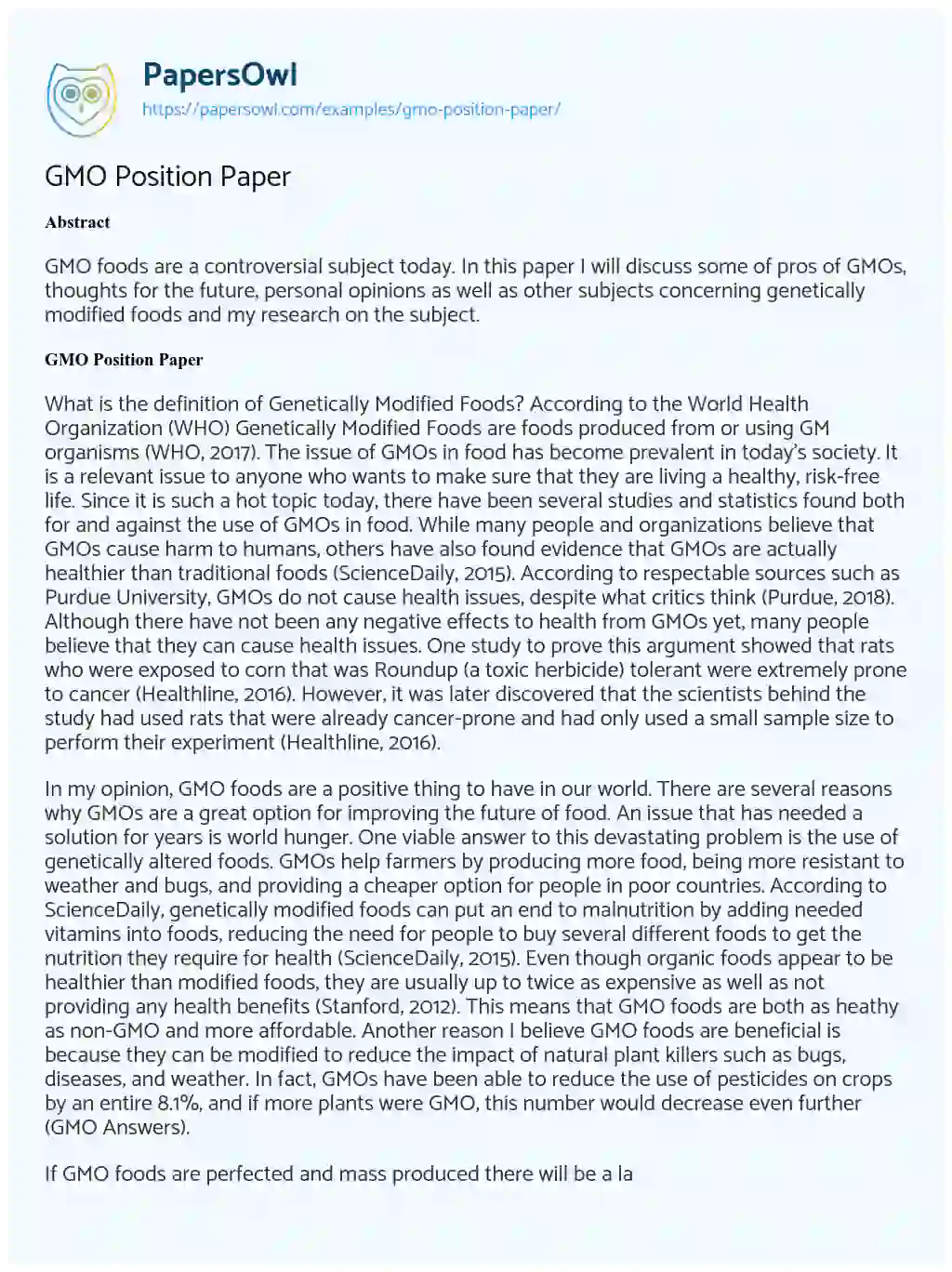 Essay on GMO Position Paper