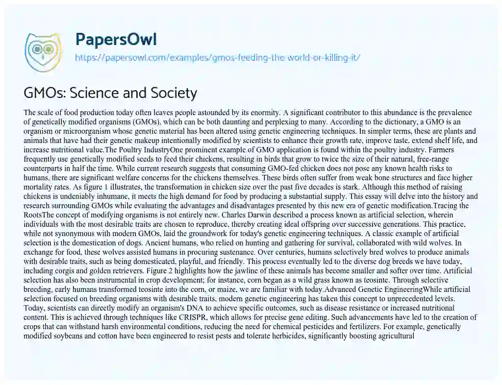 Essay on GMO’s: Feeding the World or Killing it