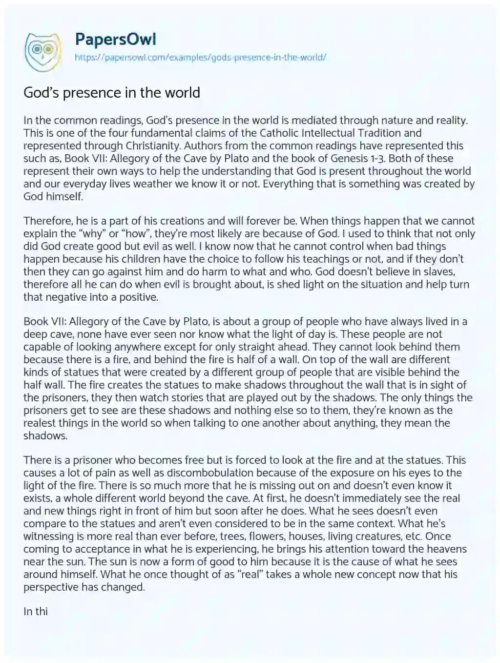 Essay on God’s Presence in the World
