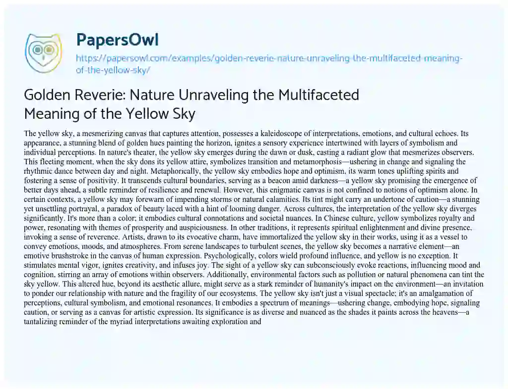 Essay on Golden Reverie: Nature Unraveling the Multifaceted Meaning of the Yellow Sky