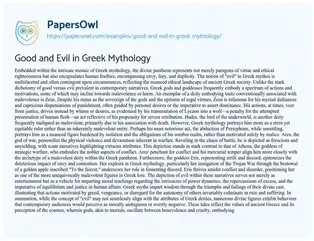 Essay on Good and Evil in Greek Mythology