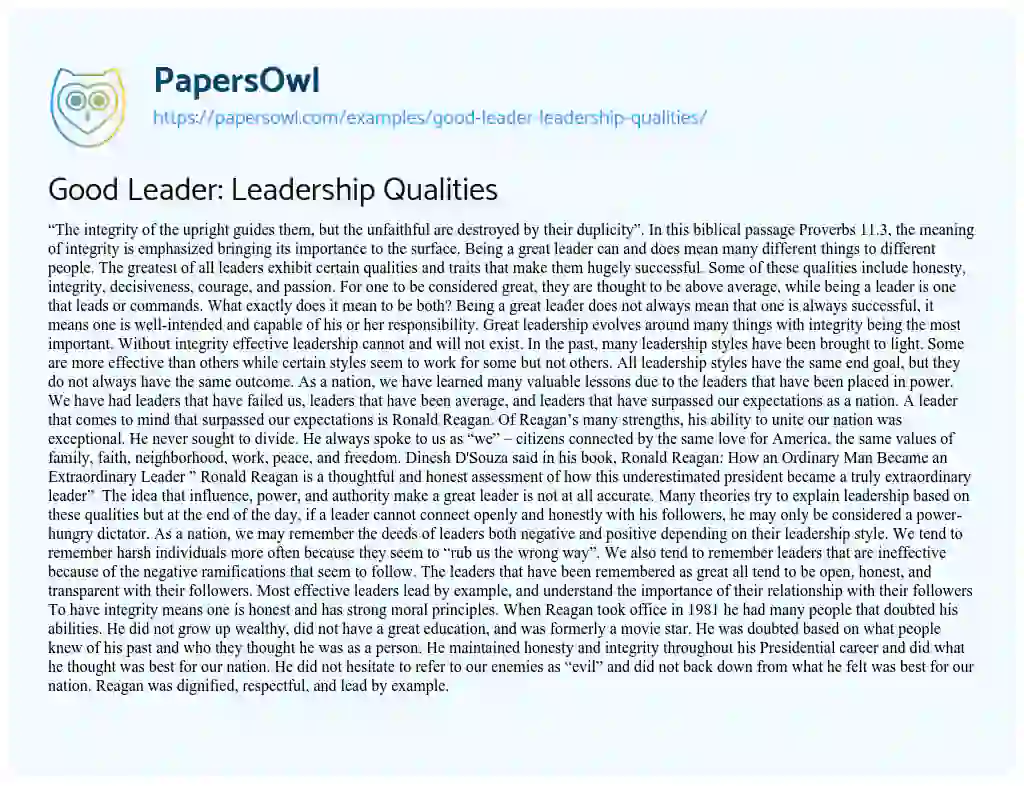 Essay on Good Leader: Leadership Qualities
