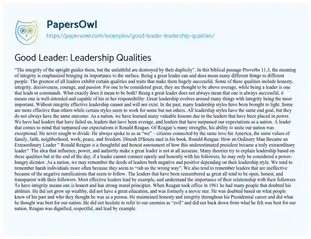 my leadership qualities essay