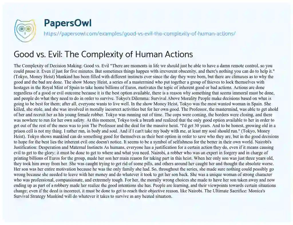 Essay on Good Vs. Evil: the Complexity of Human Actions