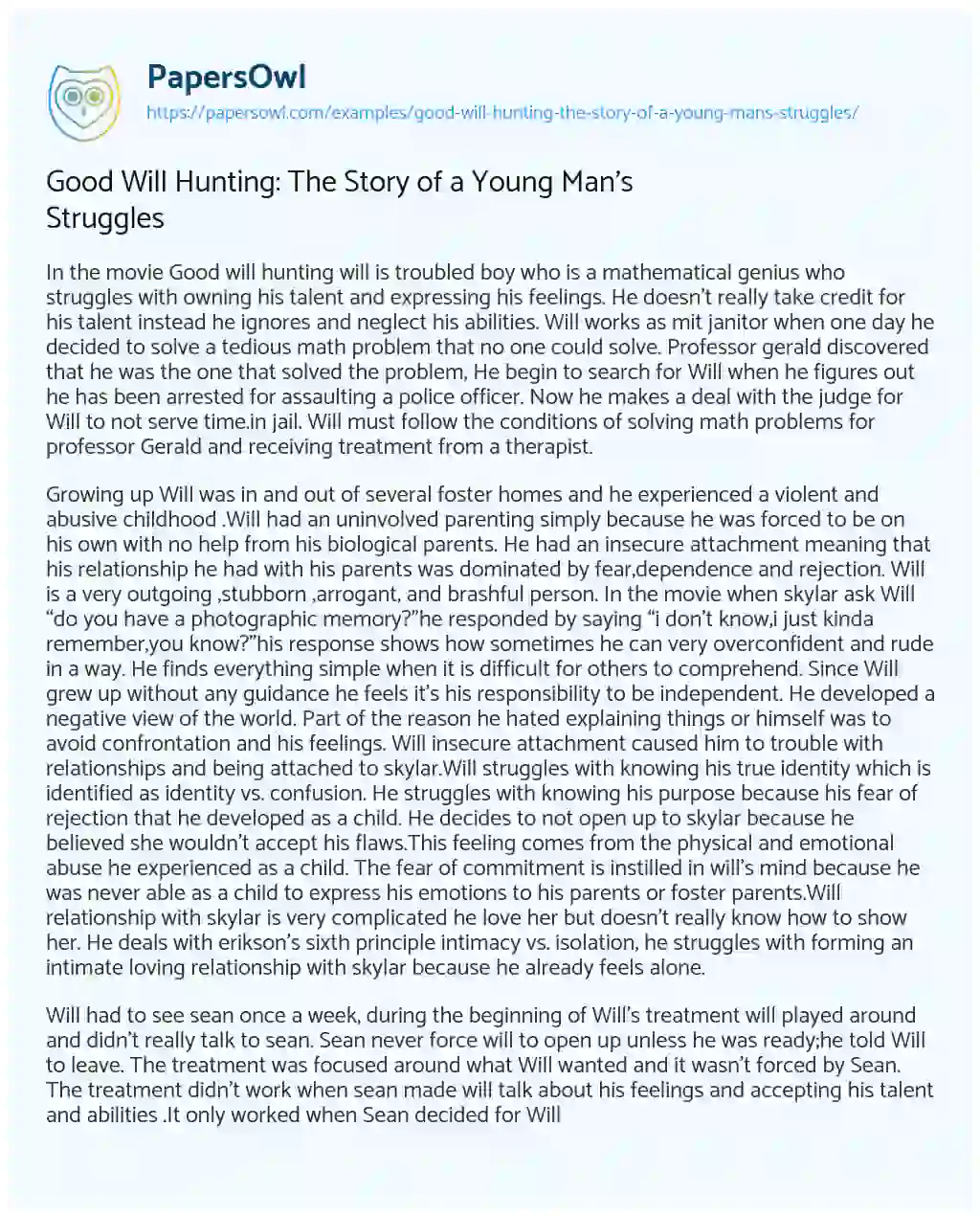 Essay on Good Will Hunting: the Story of a Young Man’s Struggles