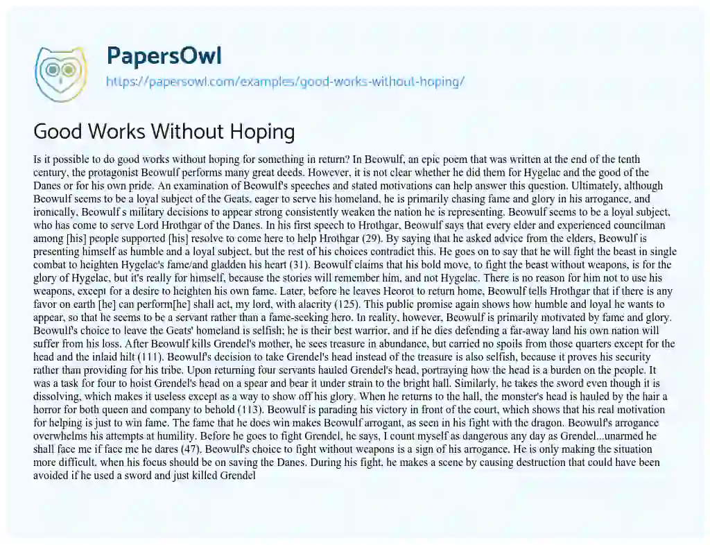 Good Works Without Hoping essay