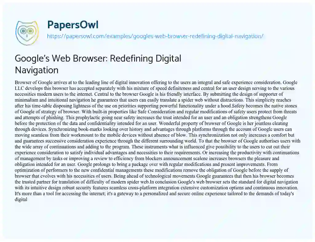 Essay on Google’s Web Browser: Redefining Digital Navigation