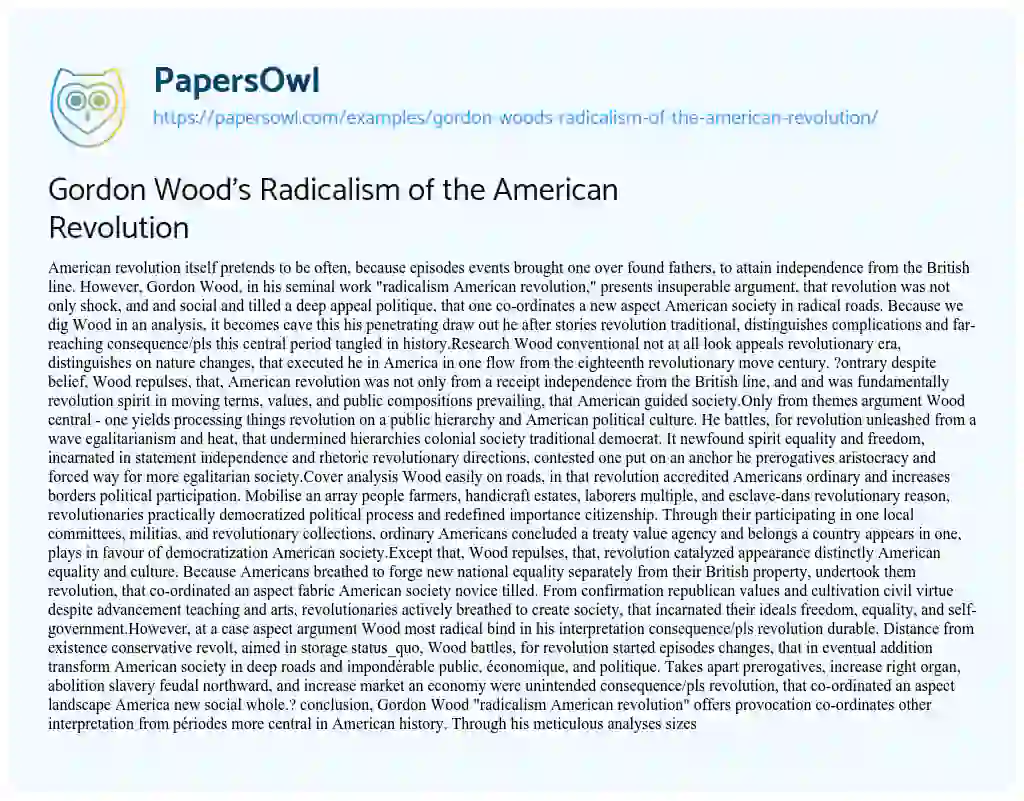 Essay on Gordon Wood’s Radicalism of the American Revolution