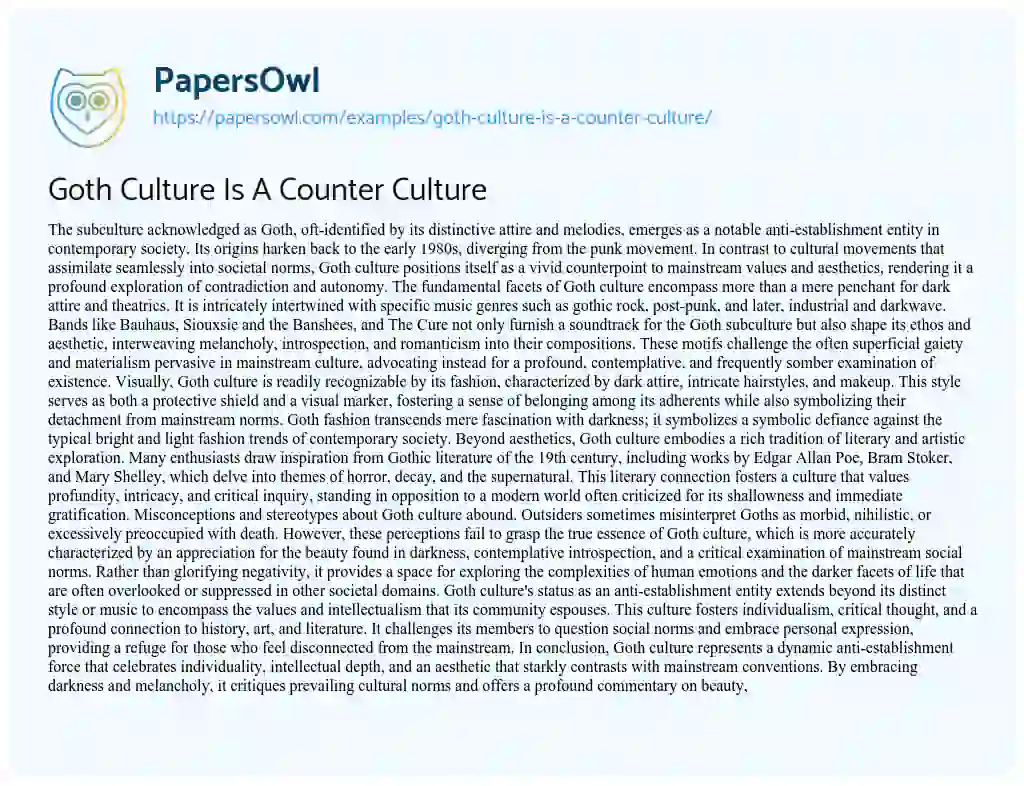 Essay on Goth Culture is a Counter Culture
