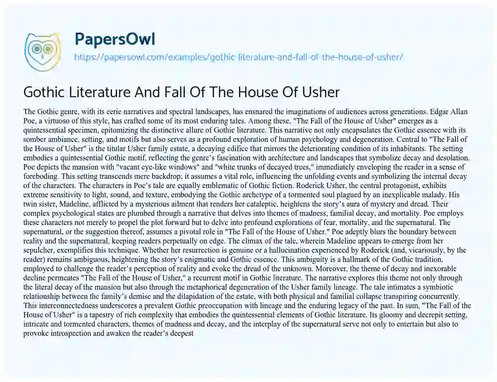 Essay on Gothic Literature and Fall of the House of Usher