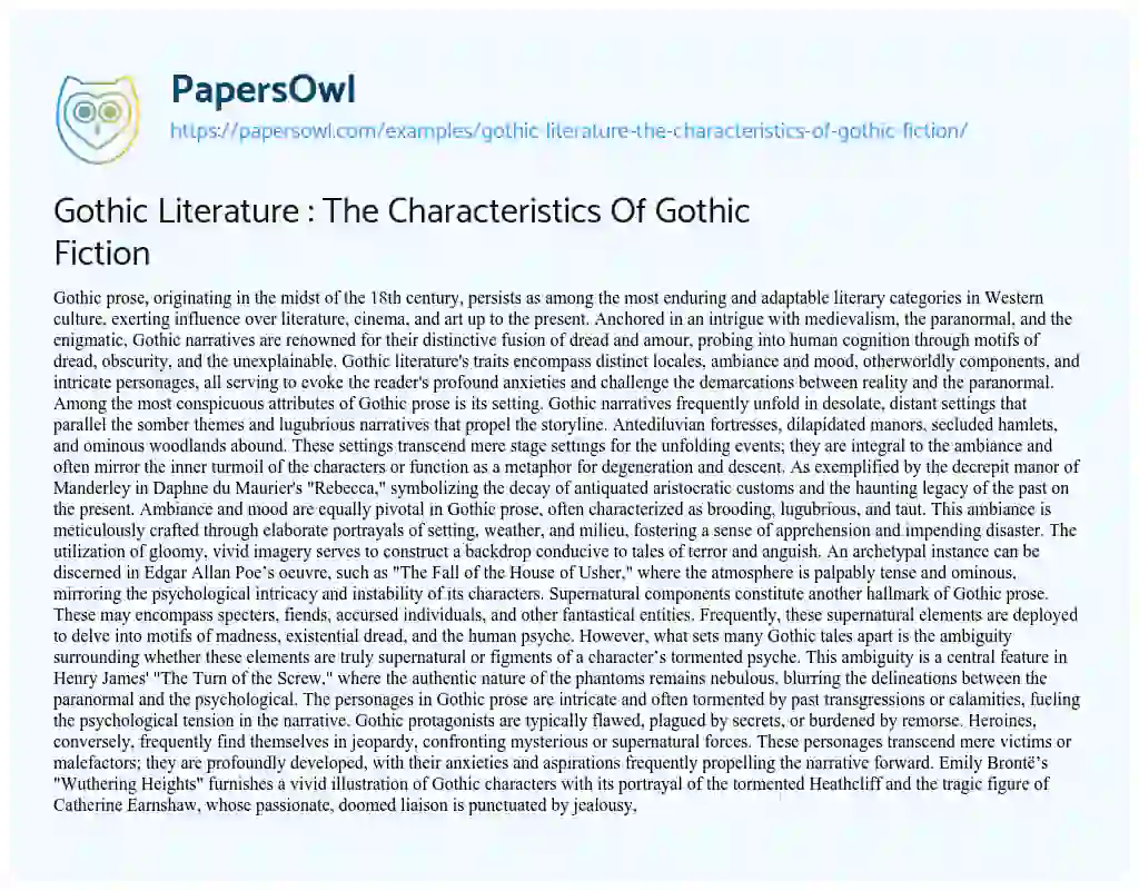 Essay on Gothic Literature : the Characteristics of Gothic Fiction