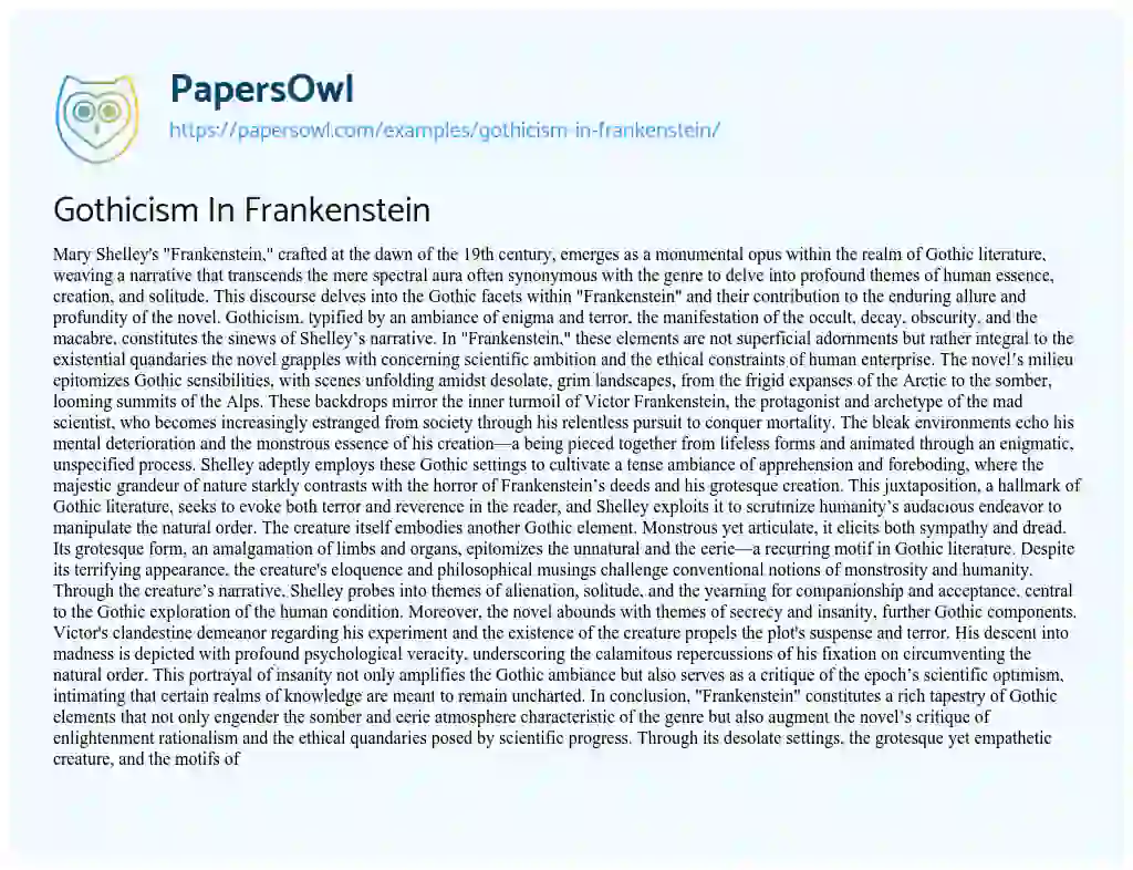 Essay on Gothicism in Frankenstein